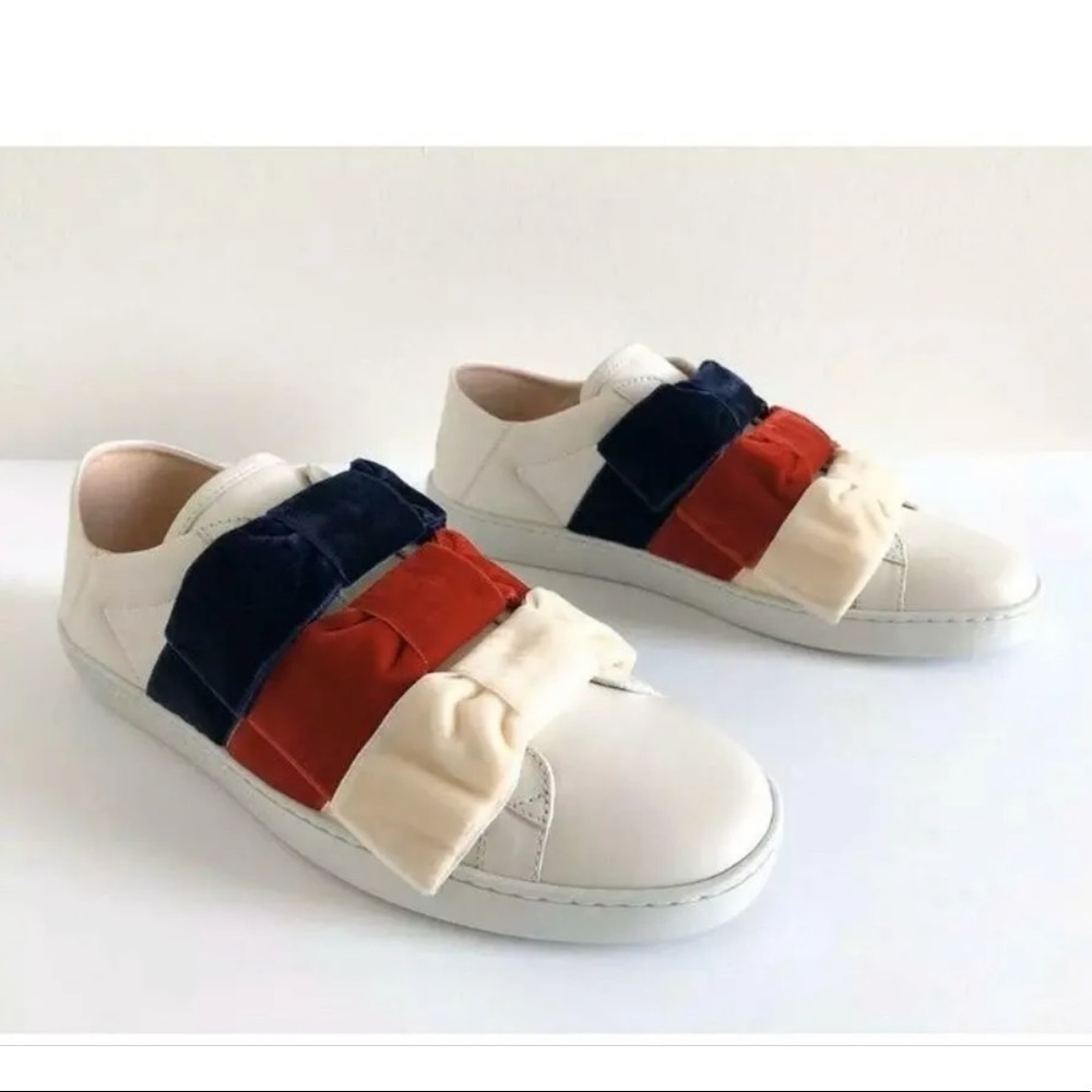 Gucci New Ace 524989 Leather & Velvet Bow Slip-on Bee Women Sneakers Size 35 - Picture 10 of 12